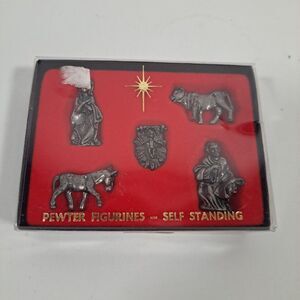 Christmas Nativity Set Pewter Figurines Self Standing Miniature 5 Piece Set